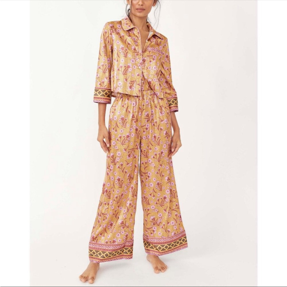 Intimately Free People Pajama Party Print Pajamas in Gold Combo